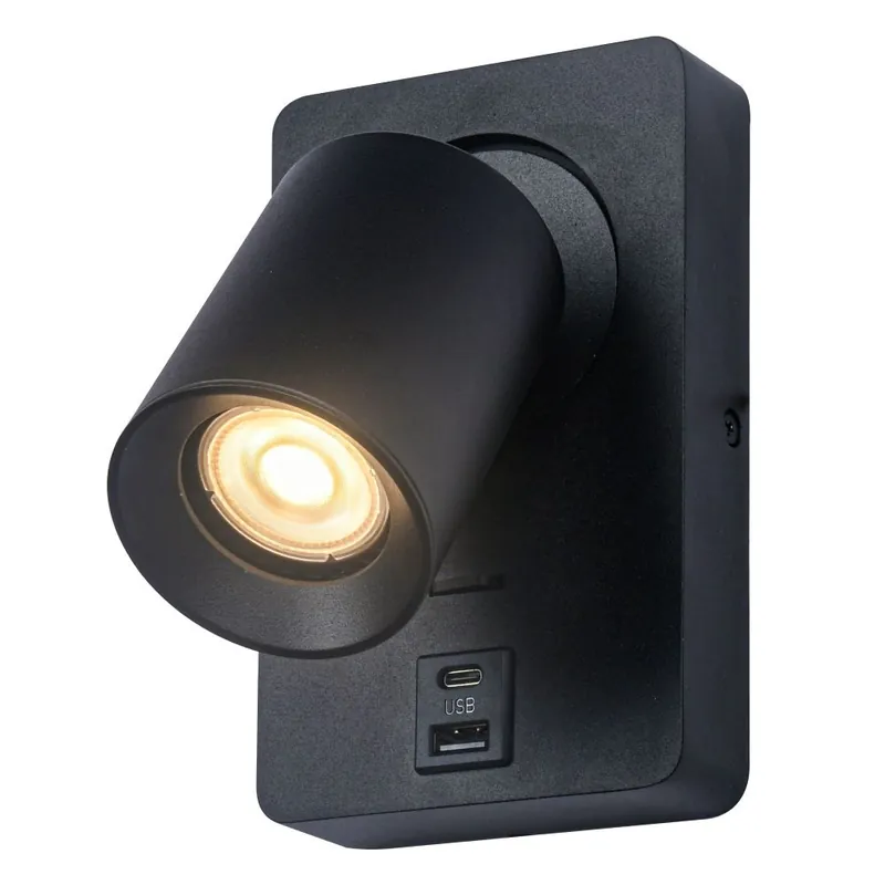 Laatste Kans Artdelight Wandlamp Megano USB - Zwart