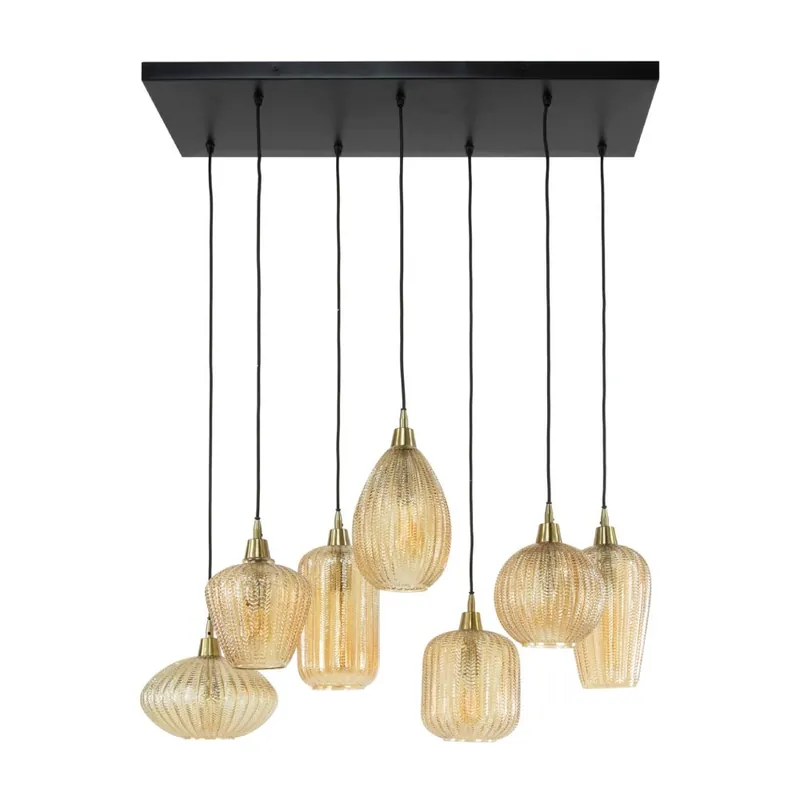 Bestel Nu HELDR! Hanglamp Ciara 7L - Amber Glas