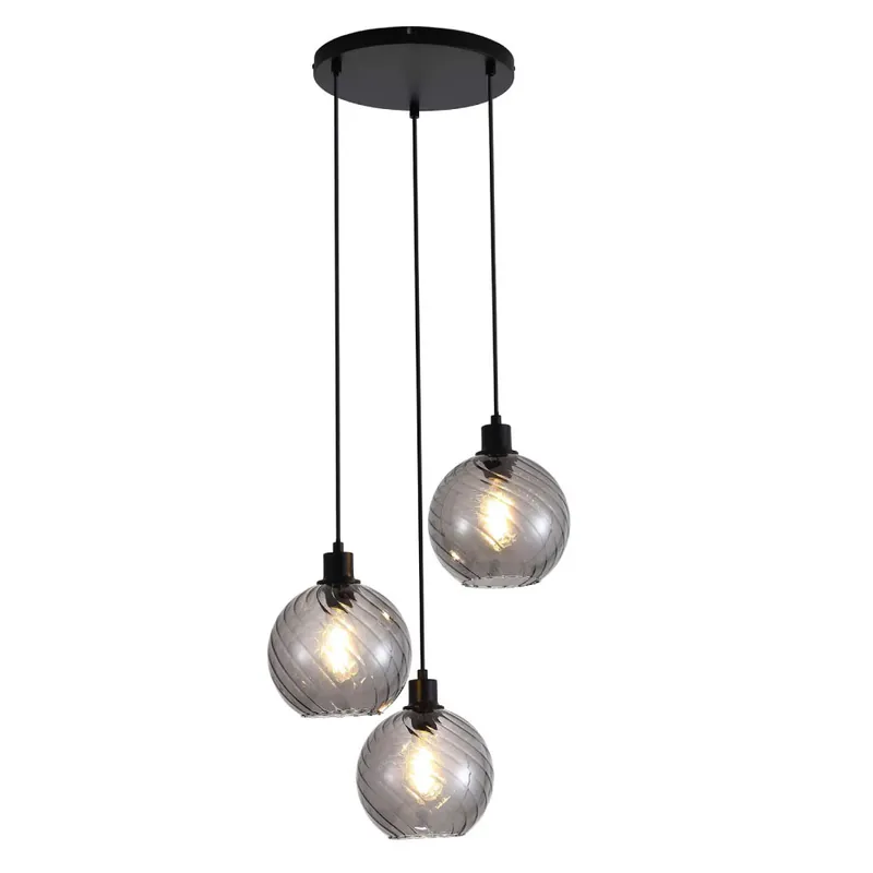 Searchlight Hanglamp Radiance 3L Rond - Zwart/Rookglas Populair