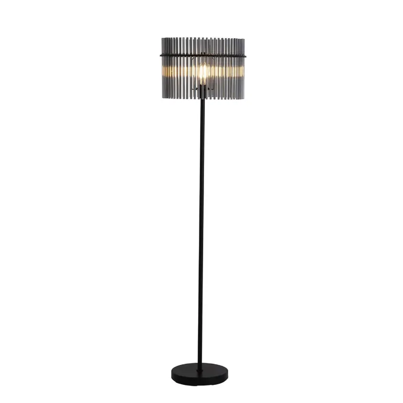 Betaalbaar Searchlight Vloerlamp Swizzle - Zwart/Rookglas