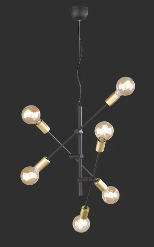 Shop Nu Trio Leuchten Hanglamp Cross 6L - Mat Zwart/Goud