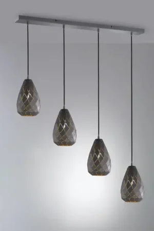 Betrouwbaar Trio Leuchten Hanglamp Onyx 4L - Antraciet/Goud