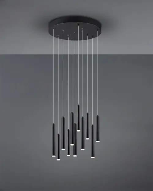Trio Leuchten Hanglamp Tubular 11L Rond - Mat Zwart Dagaanbieding