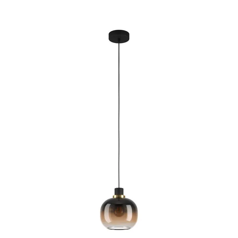 Seizoensaanbieding EGLO Oilella Hanglamp - E27 - 19 cm - Amber glas - Zwart Geelkoper