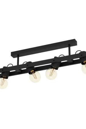 Gereduceerde Prijs EGLO Plimsoll Plafondlamp - E27 - 77 cm - Zwart - Staal Hout
