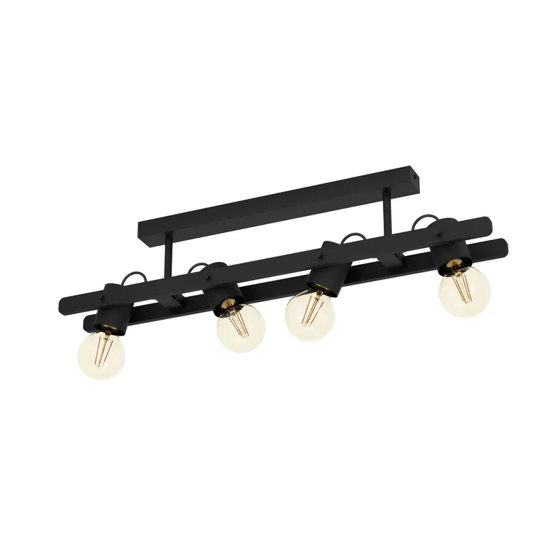 Gereduceerde Prijs EGLO Plimsoll Plafondlamp - E27 - 77 cm - Zwart - Staal Hout