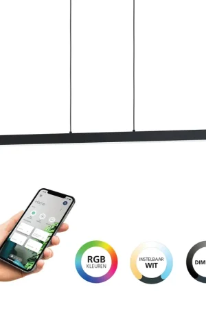 Koopje EGLO Connect connect.z Simolaris-Z Smart Hanglamp - 122 cm - Zwart Wit - Instelbaar RGB & wit licht - Dimbaar - Zigbee