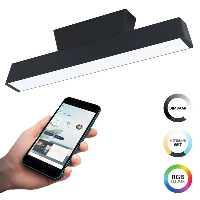 Actieprijs EGLO Connect connect.z Simolaris-Z Smart Plafondlamp - 47 cm - Zwart Wit - Instelbaar RGB & wit licht - Dimbaar - Zigbee