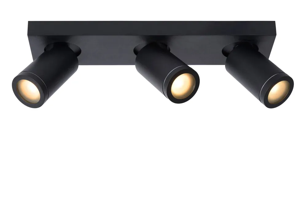 Op = Op Lucide TAYLOR - Plafondspot Badkamer - LED Dim to warm - GU10 - 3x5W 2200K/3000K - IP44 - Zwart