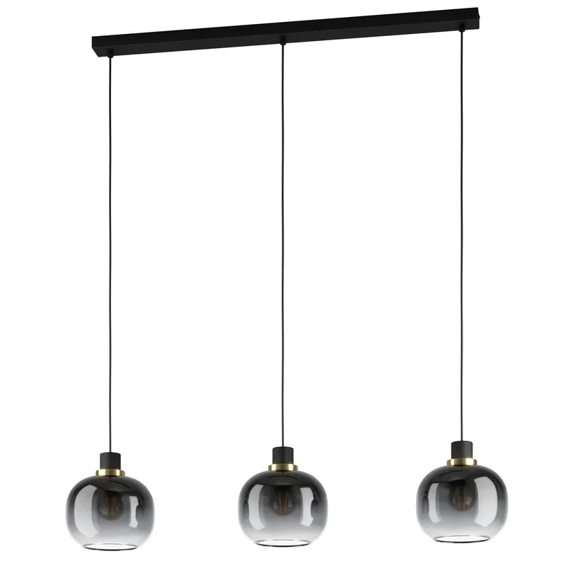 EGLO Oilella Hanglamp - E27 - 95 cm - Rookglas smoke glas - Zwart Exclusieve Aanbieding