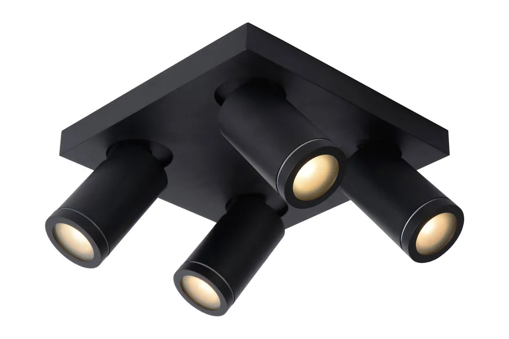 Lucide TAYLOR - Plafondspot Badkamer - LED Dim to warm - GU10 - 4x5W 2200K/3000K - IP44 - Zwart Merkproduct