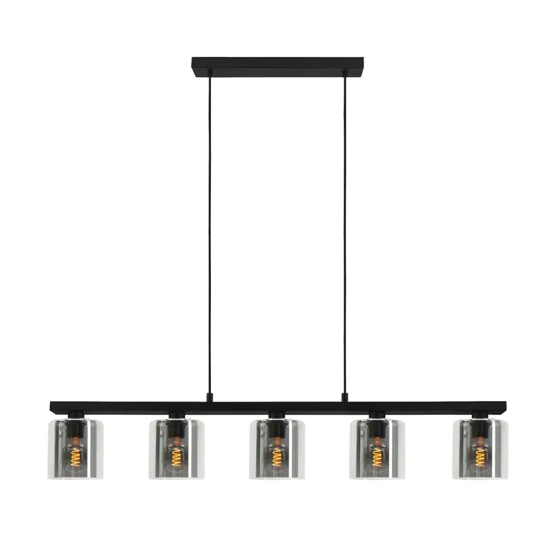 Fabrieksprijs EGLO Cadley Hanglamp Rookglas - Smoke glas E27 Breedte 121 cm Zwart