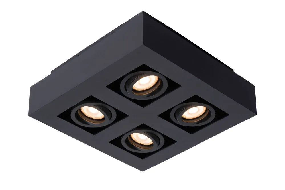 Populair Lucide XIRAX - Plafondspot - LED Dim to warm - GU10 - 4x5W 2200K/3000K - Zwart