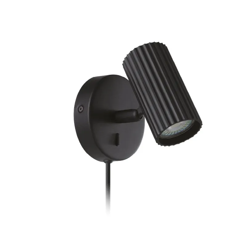 Superprijs EGLO Portillo 1 Wandlamp - GU10 - 11 cm - Zwart - Snoer met Stekker