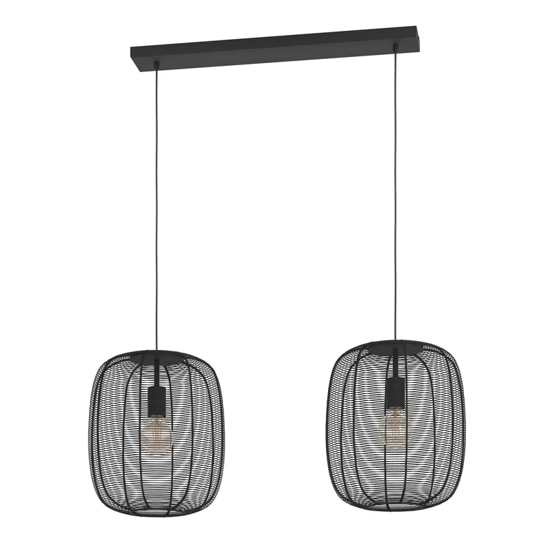 EGLO Rinroe Hanglamp - E27 - 2 lichts - 90 cm - Zwart - Staal Aanbieding