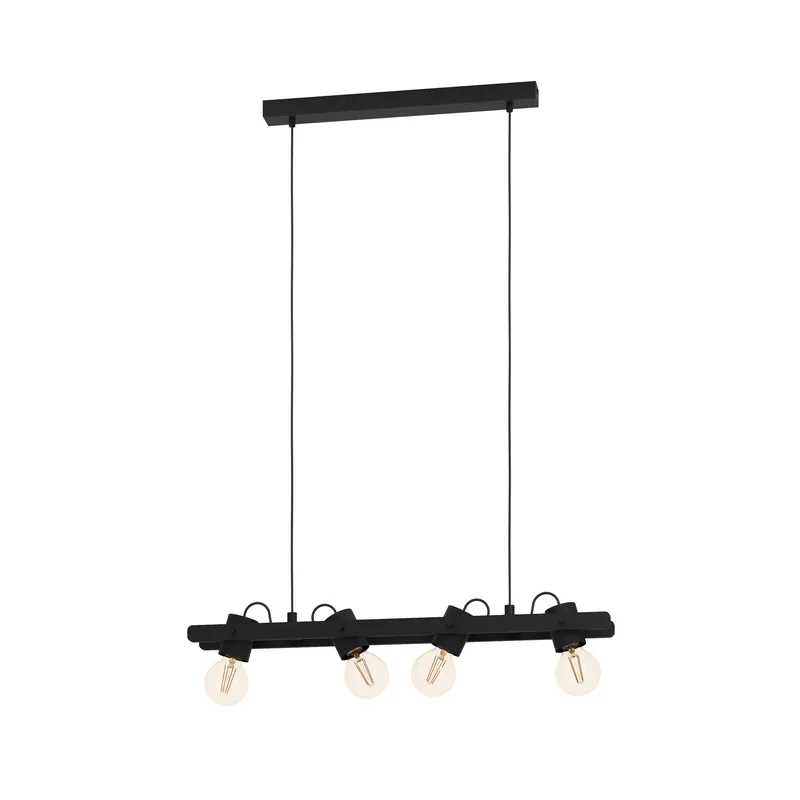 EGLO Plimsoll Hanglamp - E27 - 77 cm - Zwart - Staal Hout Beperkte Voorraad