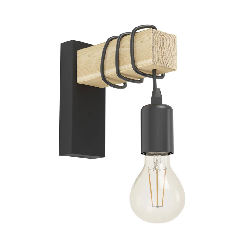 Nu Kopen EGLO Townshend Wandlamp - E27 - 21,5 cm - Zwart Bruin
