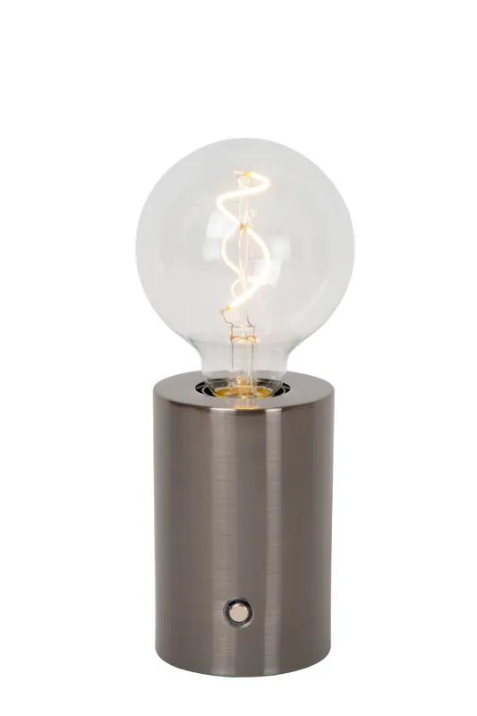 Lucide VIVO - Oplaadbare Tafellamp - Accu/Batterij - Ø 8 cm - LED Dimb. - E27 - 1x1W 2700K - Mat zwart chroom Favoriet