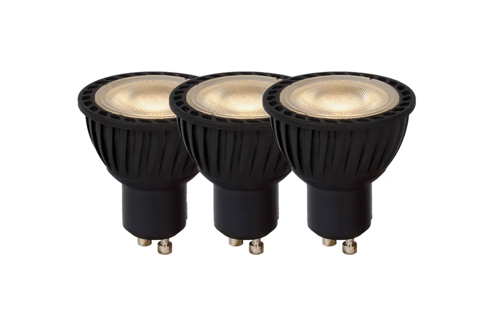 Lucide MR16 - Led lamp - Ø 5 cm - LED Dimb. - GU10 - 3x5W 3000K - Zwart (set van 3) Exclusieve Aanbieding