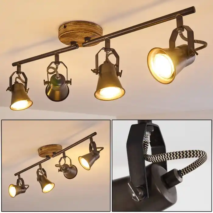 Skodsbol Plafondlamp Grijs, lichtbruin, Staal geborsteld, 4-lichts Alleen Vandaag