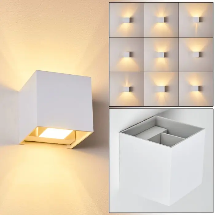 Badajoz Muurlamp Wit, 1-licht Op = Op