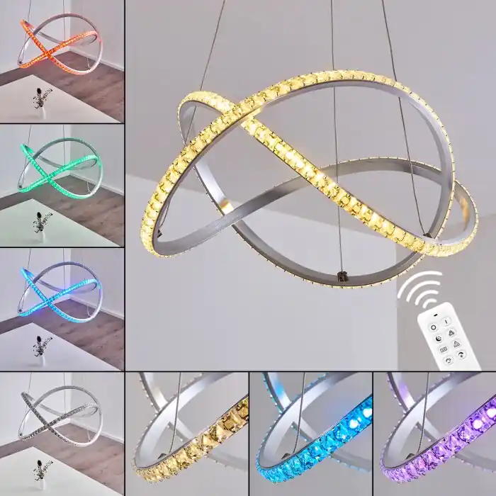 Saginaw Hanger LED Nikkel mat, 1-licht, Afstandsbediening, Kleurwisselaar Flitsaanbieding