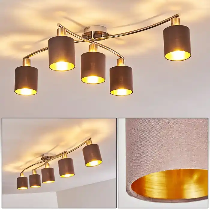 Express Levering Glane Plafondlamp Nikkel mat, 5-lichts
