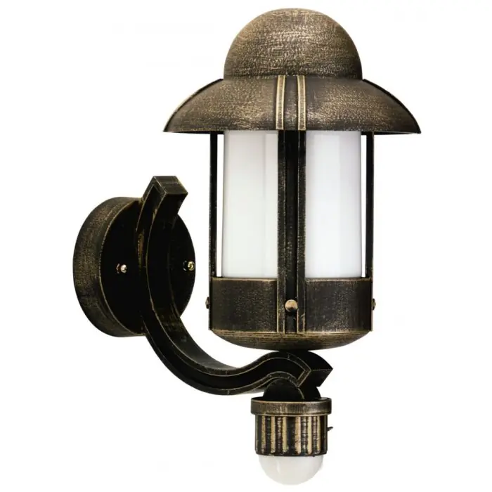 Populair Albert 842 Buiten muurverlichting Bruin, Messing, 1-licht, Bewegingsmelder