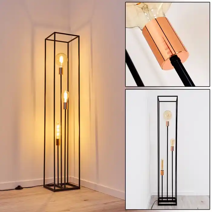 Yuhigaoka Staande lamp Koperkleurig, Zwart, 3-lichts Shop Nu
