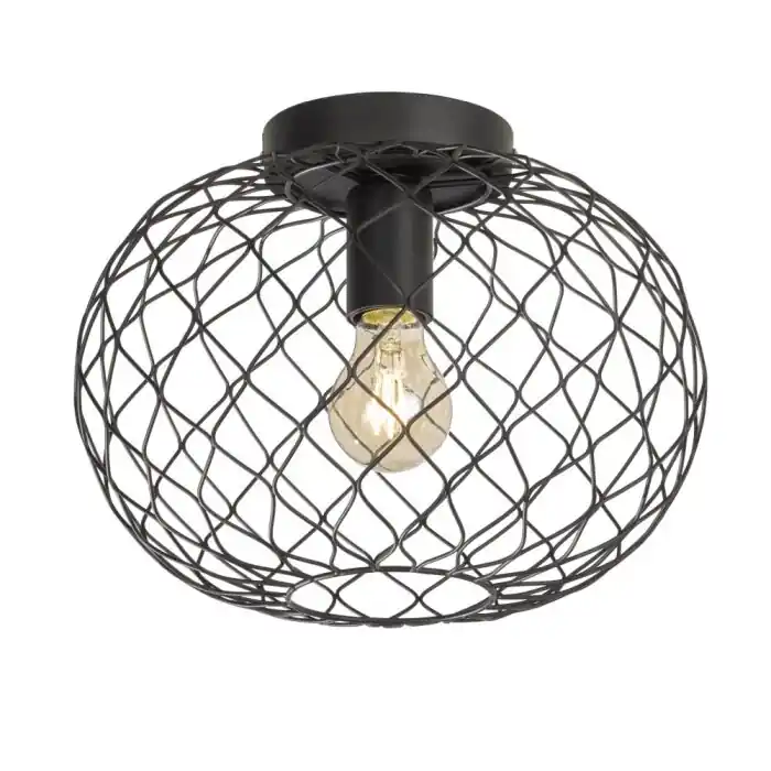 Fischer & Honsel living Justin Plafondlamp Zwart, 1-licht Direct Beschikbaar