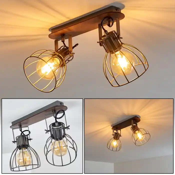 Exclusieve Aanbieding Bitterroot Plafondlamp Bruin, Hout donker, 2-lichts