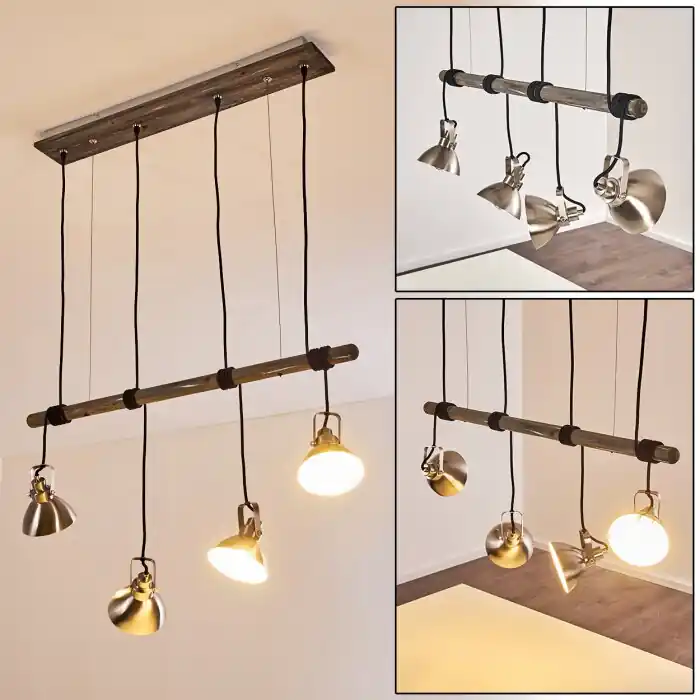 Medolden Hanglamp Bruin, Nikkel mat, 4-lichts Beste Prijs
