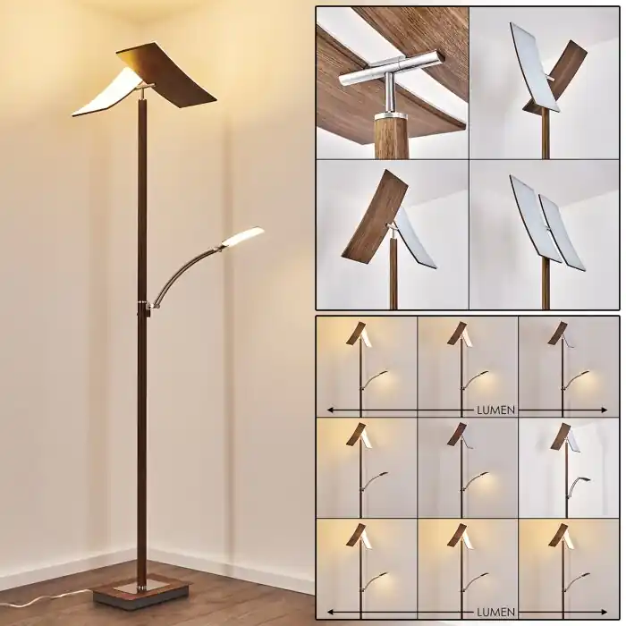 Snelle Levering Lasona Staande lamp LED Bruin, Zilver, 2-lichts