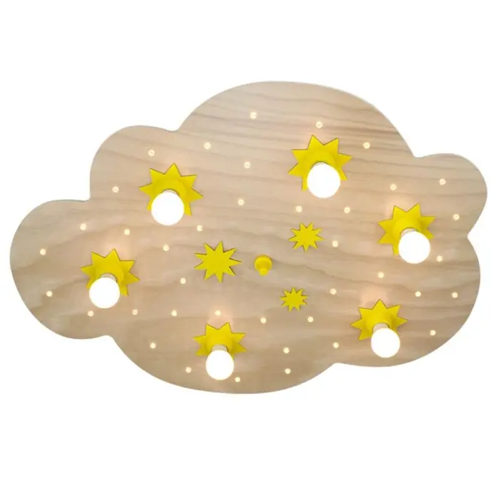 Elobra STERNENWOLKE Plafondlamp Hout licht, 6-lichts Op = Op