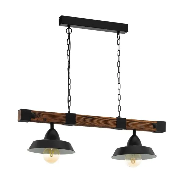 Eglo OLDBURY Hanger Bruin, Zwart, 2-lichts Gecertificeerd