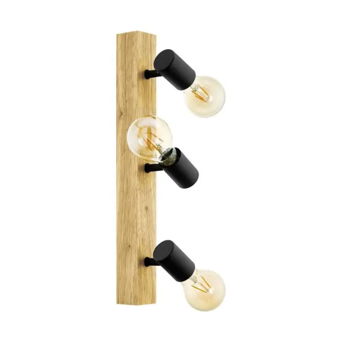 EGLO TOWNSHEND Plafond spot Bruin, Hout licht, Zwart, 3-lichts Snelle Levering