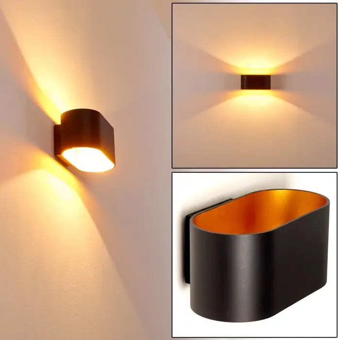 Snelle Levering Dapp Muurlamp Zwart-Goud, 1-licht