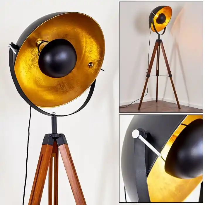 Jupiter Staande lamp Bruin, Hout donker, Zwart, 1-licht Koop Vandaag