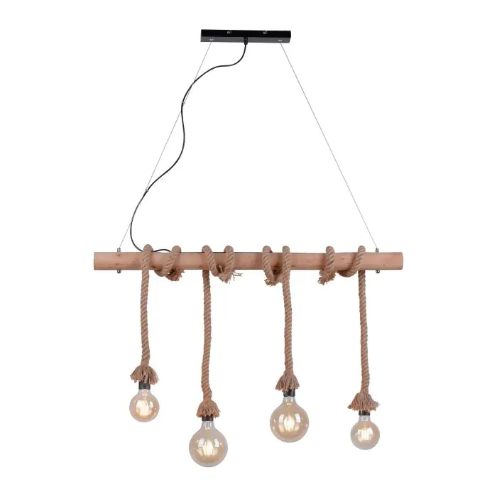 Leuchten-Direkt ROPE Hanglamp Bruin, Hout licht, Zwart, 4-lichts Laatste Versie