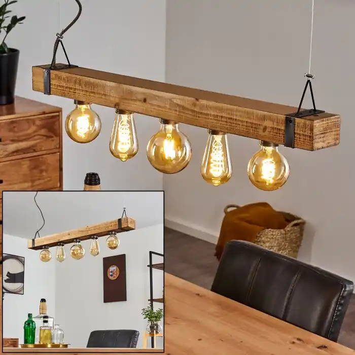 Direct Verzonden Montgomery Hanglamp Hout licht, Zwart, 5-lichts