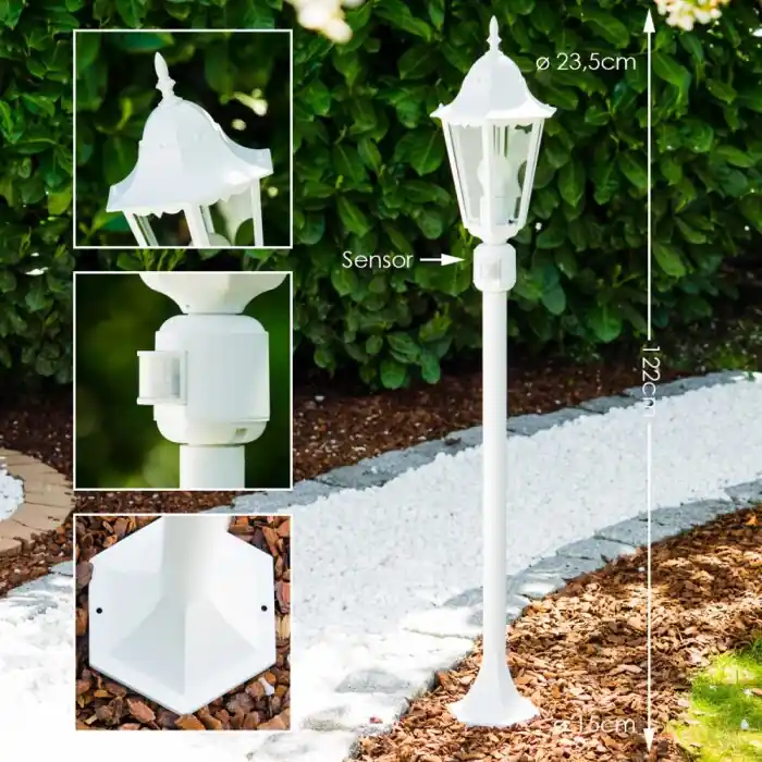 Populair Hongkong Buiten staande lamp Wit, 1-licht, Bewegingsmelder