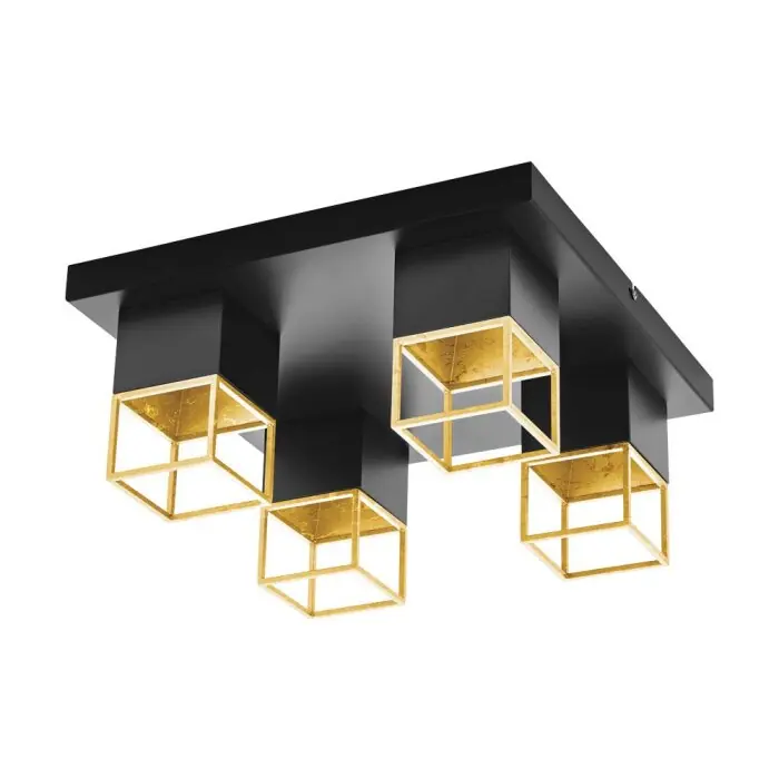 Eglo MONTEBALDO Plafondlamp Goud, Zwart, 4-lichts Fabrieksprijs
