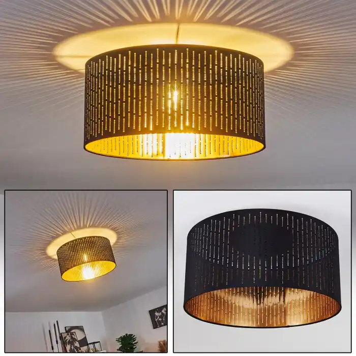 Hobart Plafondlamp Zwart-Goud, 1-licht Nieuw