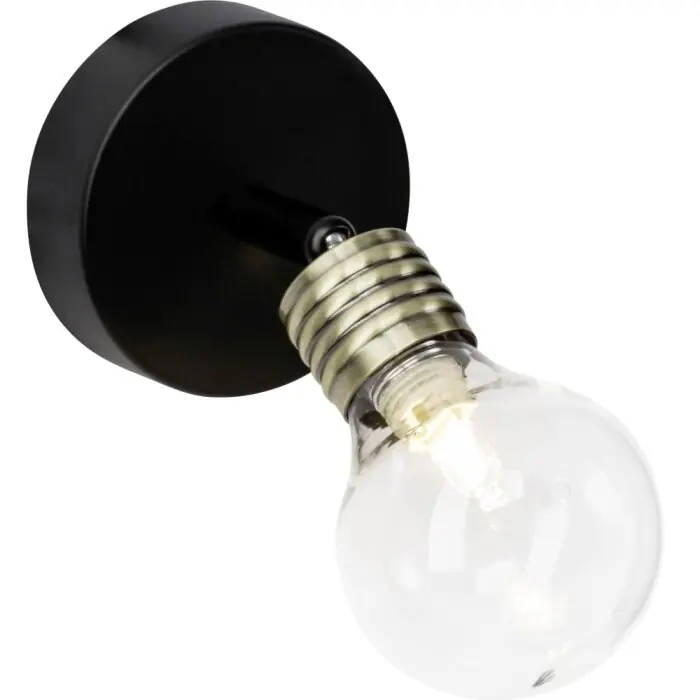 Rechtstreeks Van De Fabrikant Brilliant Bulb Muurspot Messing, Zwart, 1-licht