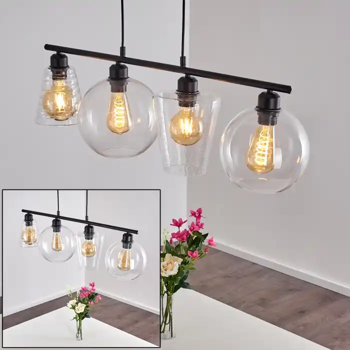 Baudette Hanglamp Zwart, 4-lichts Op = Op