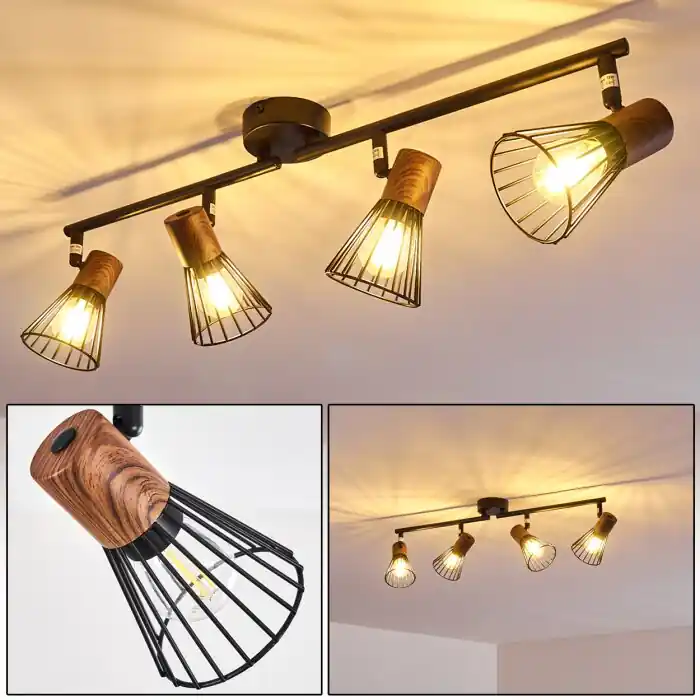 Op = Op Errested Plafondlamp Hout donker, Zwart, 4-lichts