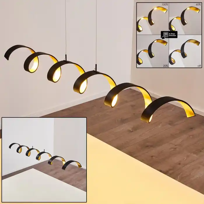 Rezat Hanglamp LED Zwart-Goud, 6-lichts Superprijs
