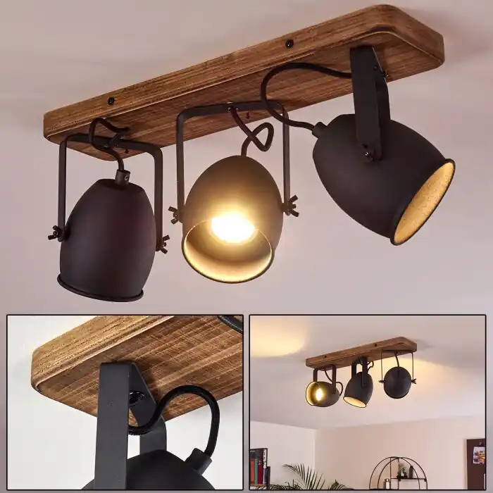 Vanuatu Plafondlamp Bruin, Zwart, 3-lichts Populair