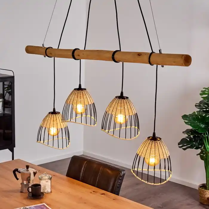 Koop Online Shalo Hanglamp Hout donker, Zwart, 4-lichts