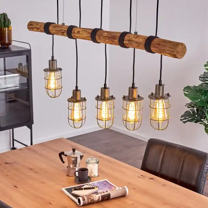 Adama Hanglamp Hout donker, Zwart, 5-lichts Shop Nu